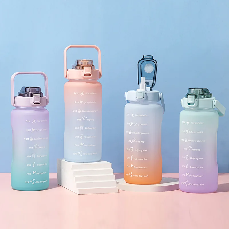 

Portable gradient space sports plastic water cup female summer large capacity straw plastic cup