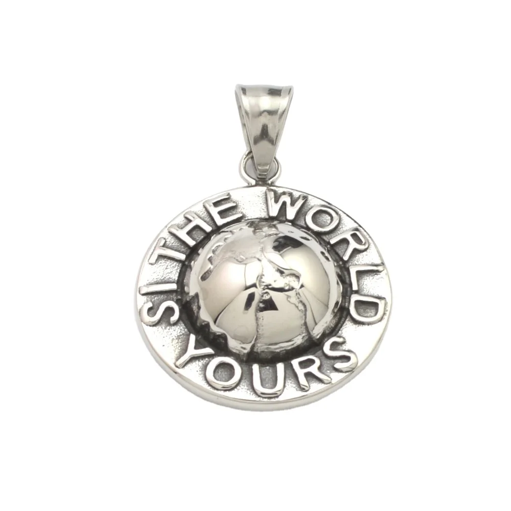 

Wholesale Charms For Jewelry Making Stainless Steel Round Locket The World Is Yours Pendant For Men, As picture