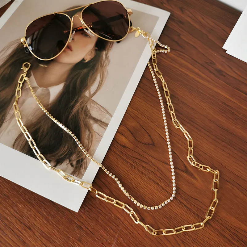 

Cuban Multi-Layer Fashion Sweater Chain Pearl Claw Square Combination Glasses Chain Masking Chain, As pic