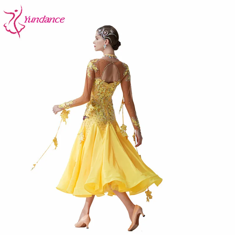 B-19543 Custom High Quality Ballroom Party Dress High-end Yellow Long Waltz Dance Dress Smooth Modern Dress For Competition