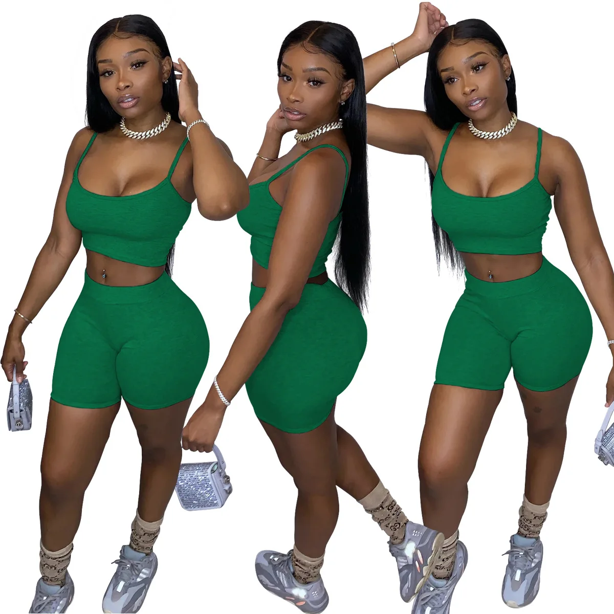

10 colors 2021 Summer Solid Color Crop Tank Top and Shorts Set Cotton Blended Sexy Two Piece Sets Women Shorts Set, Yellow,black,orange,rose,purple,navy,gray,green,blue,khaki