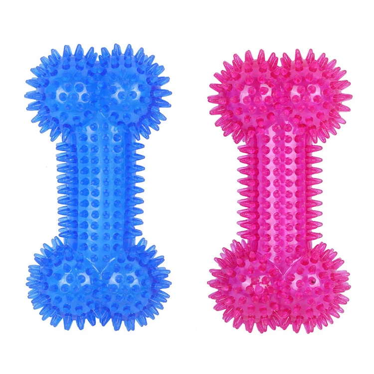 

Amazon Best Seller TPR Squeaky Spiky Bone-shaped Dog Toy for Pet, Pink/blue