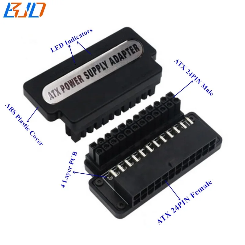 

ATX 24Pin 24 PIN Female To Male Adapter Converter Card Right Angle 90 Degree in stock, Black