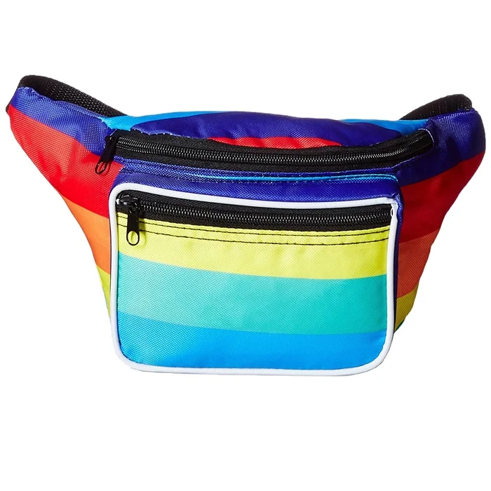 

80's style neon fanny pack custom bum bag unisex travel pouch nylon waist bag rainbow color bumbag with adjustable belt