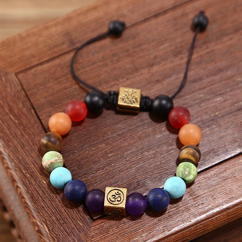 

Square Life Tree 8mm natural stone seven chakras Yoga energy Bead Bracelet square Bead Bracelet