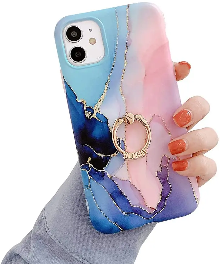 

Case for iPhone 12 pro max 11 7 8 xr xs max Bumper marble Built-in Rotatable Ring Holder Soft TPU Rubber Silicone Case Cover, 3 colors