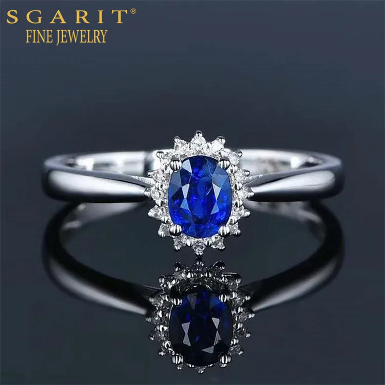 

SGARIT minimalist personalized jewelry wholesale 18k gold women ring 0.56ct natural royal blue sapphire stone ring