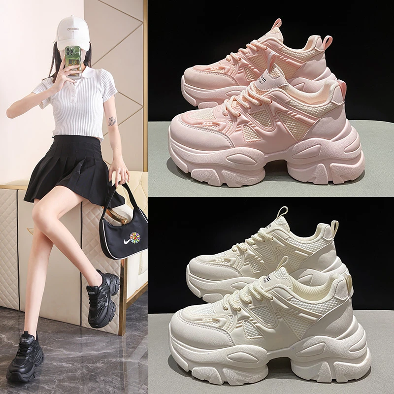 

Women's Chunky Sneakers Thick Bottom Platform Vulcanize Shoes Fashion Breathable Ladies Casual Shoes Womans Footwear