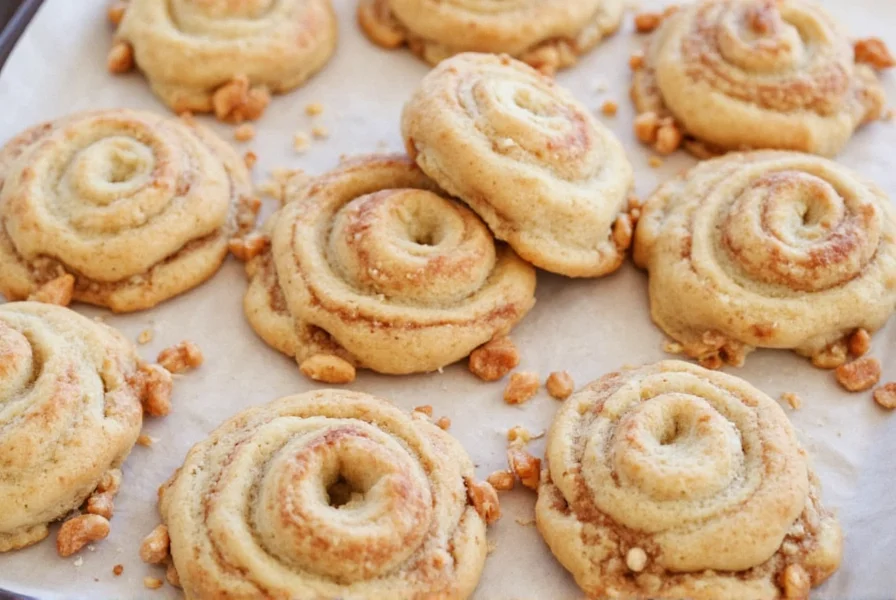 Three variations of cinnamon roll cookies: classic, apple cinnamon, and pecan streusel
