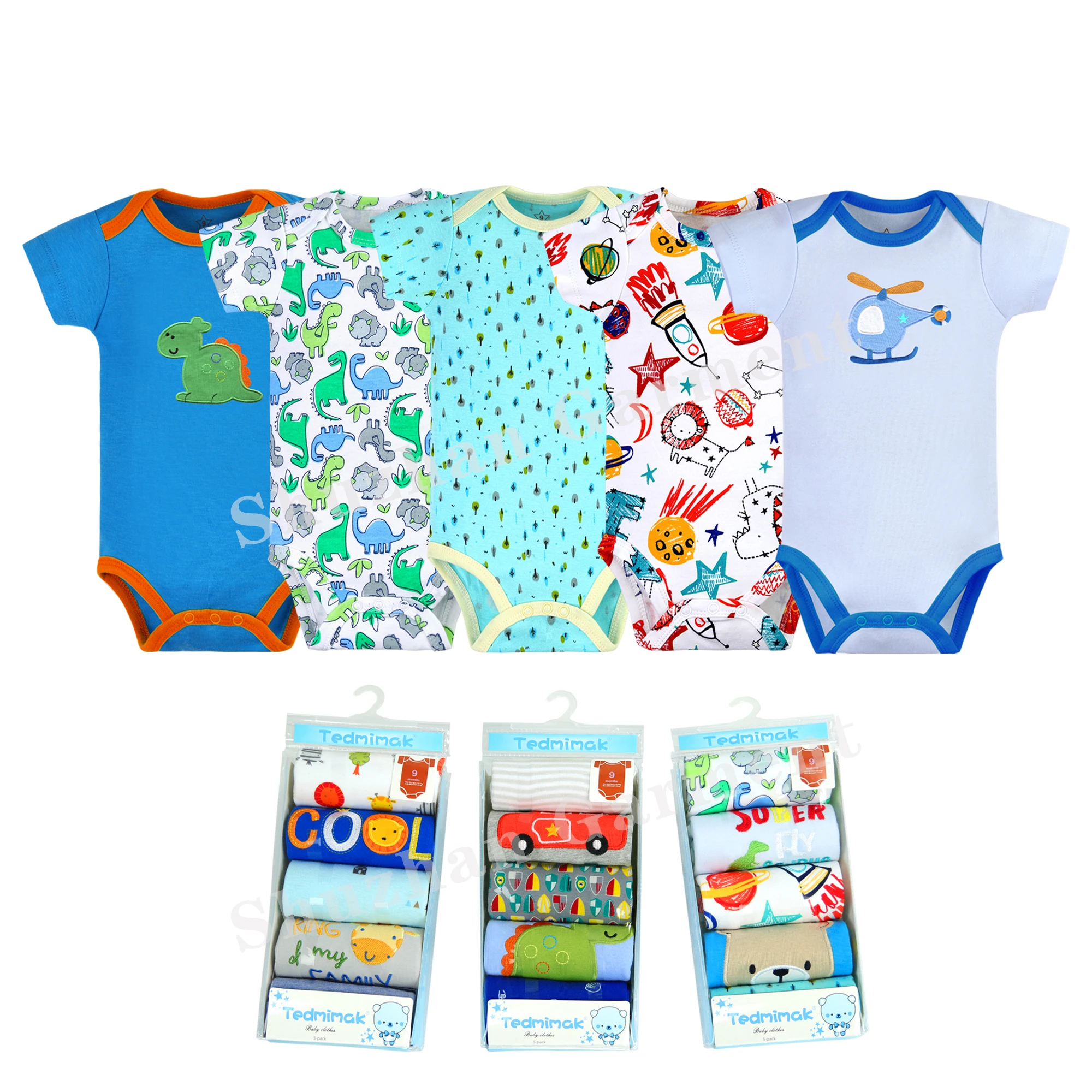 

mini order 5 pack embroidery pattern kids clothing baby boys'rompers, Random color