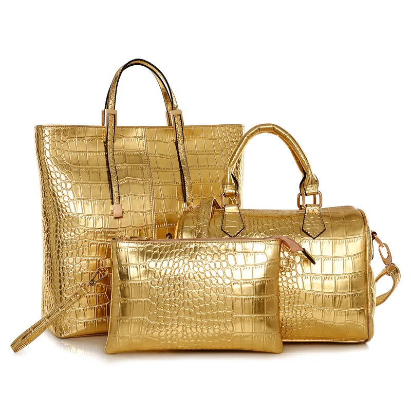 

Fashion Crocodile Pattern Four-piece Set PU Bright Leather Women Bags Luxury Handbag, 3 colors