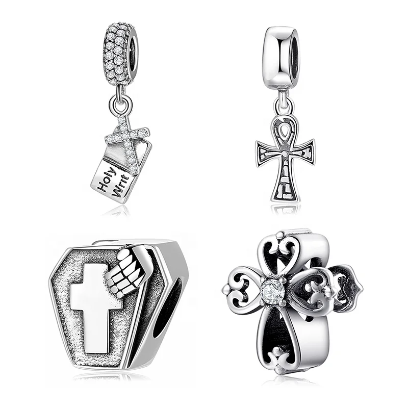 

Real 925 sterling silver Bible Book Cross pattern Beads Charms for Bracelets Fit Bracelet jewelry making fashion Dropshipping