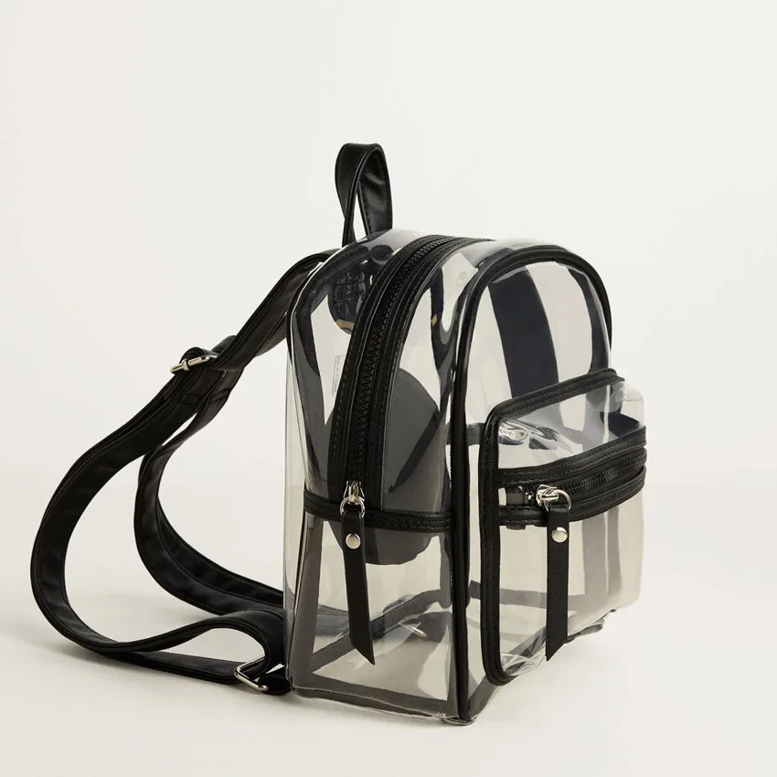

Factory custom PVC transparent backpack clear laser school backpack, Transparent;black laser;laser.customized color