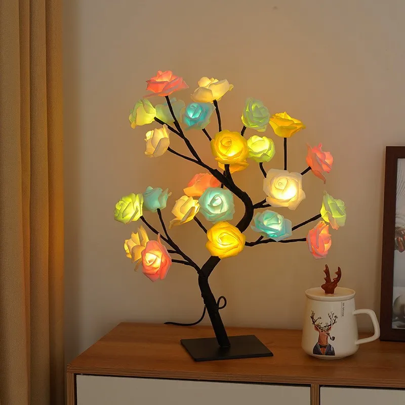 24LED Rose Flower Tree Lamp Glowing Rose Simulation Flower Table Lamp Perfect for Home Birthday Valentine's Day Christmas Gifts