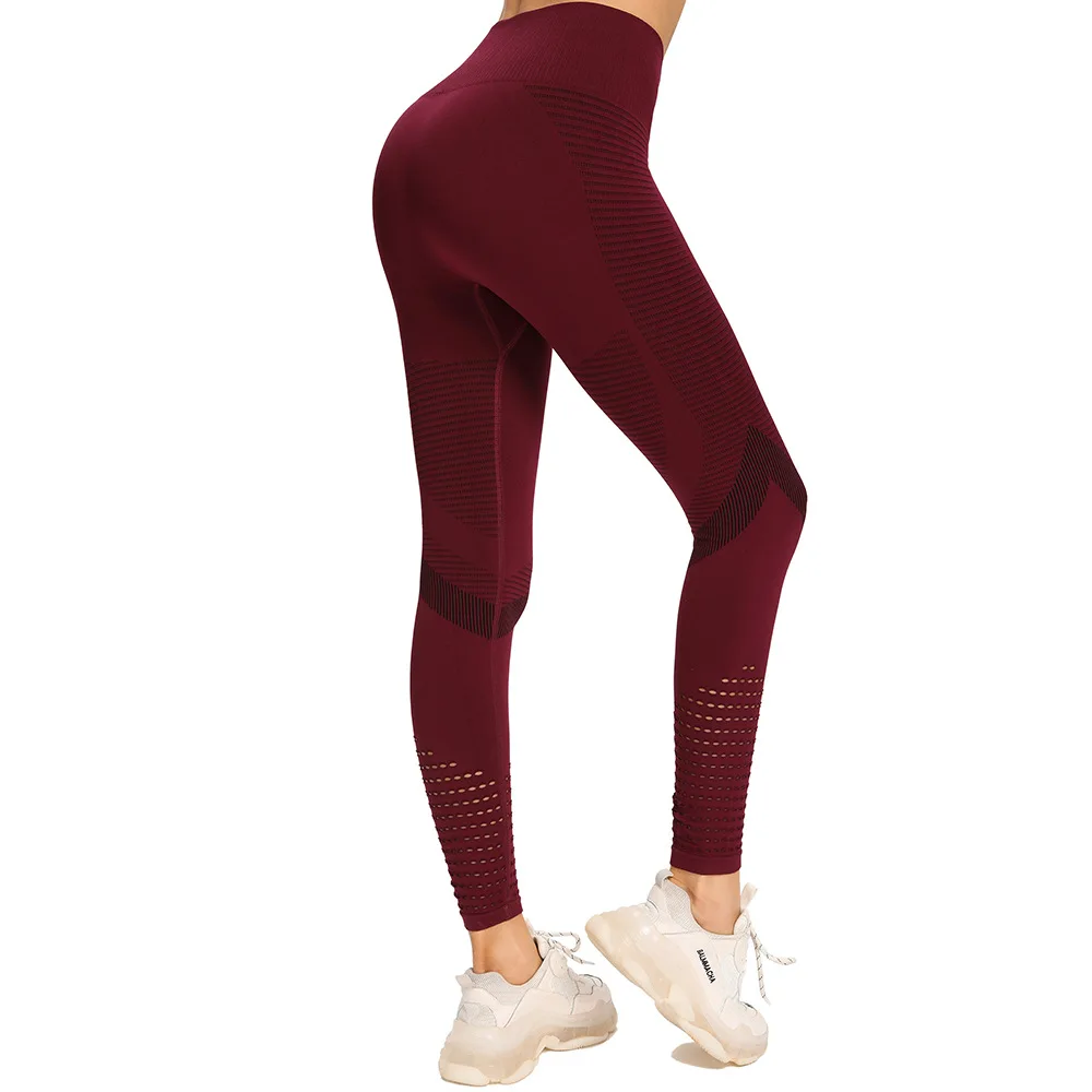 Stretchy Seamless Logo Custom Fitness Dry Fast Yoga Pants Sexy Hollow High Waist Workout Gym 