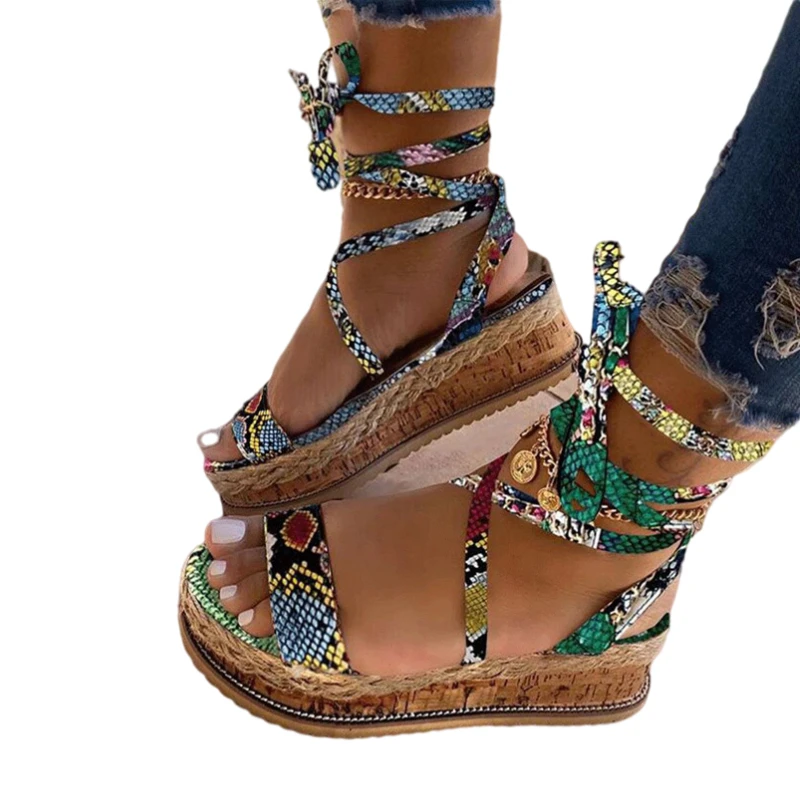 

Best Popular Snakeskin Print High Platform Sandals Open Toe Women's Sandal, Picture