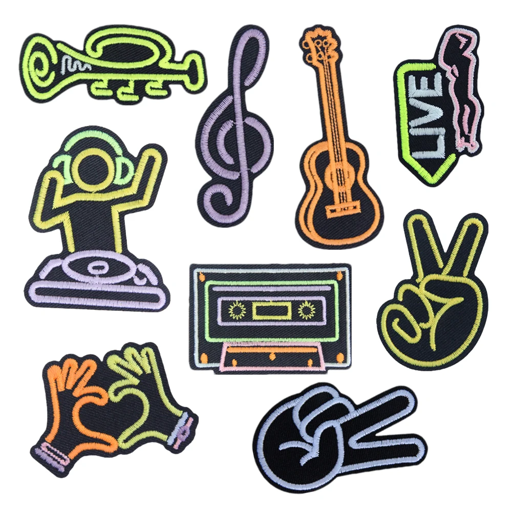 custom own music theme glow in the dark iron on embroidery designer patches for clothes shoes