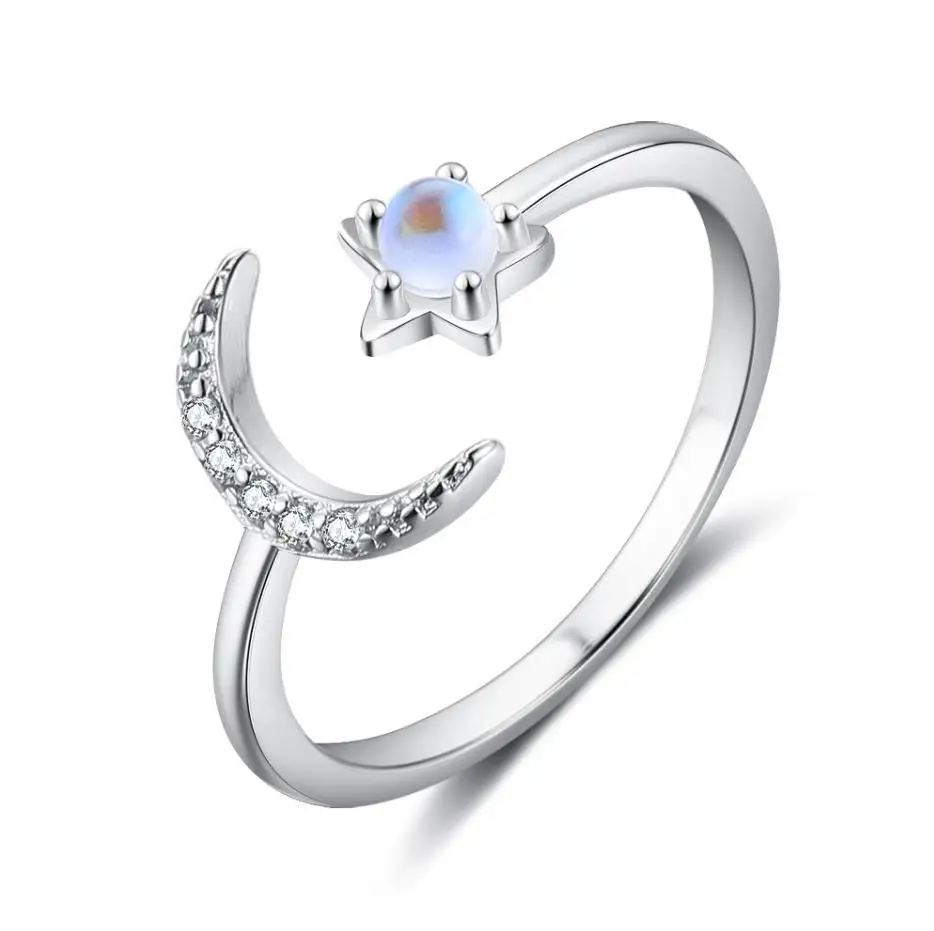 

New arrival fashion jewelry S925 silver moon star adjustable moonstone ring