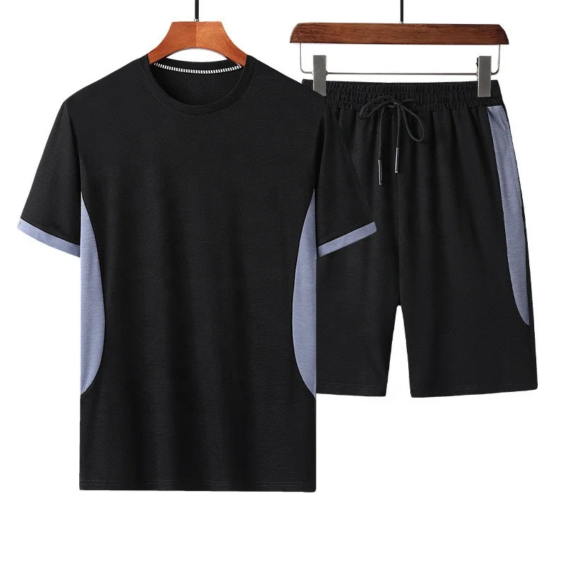 

Men Two Piece Summer Sets Short Sleeve Jogging Suits T-shirt Fitness Gym Tight Running Suit, Customized color