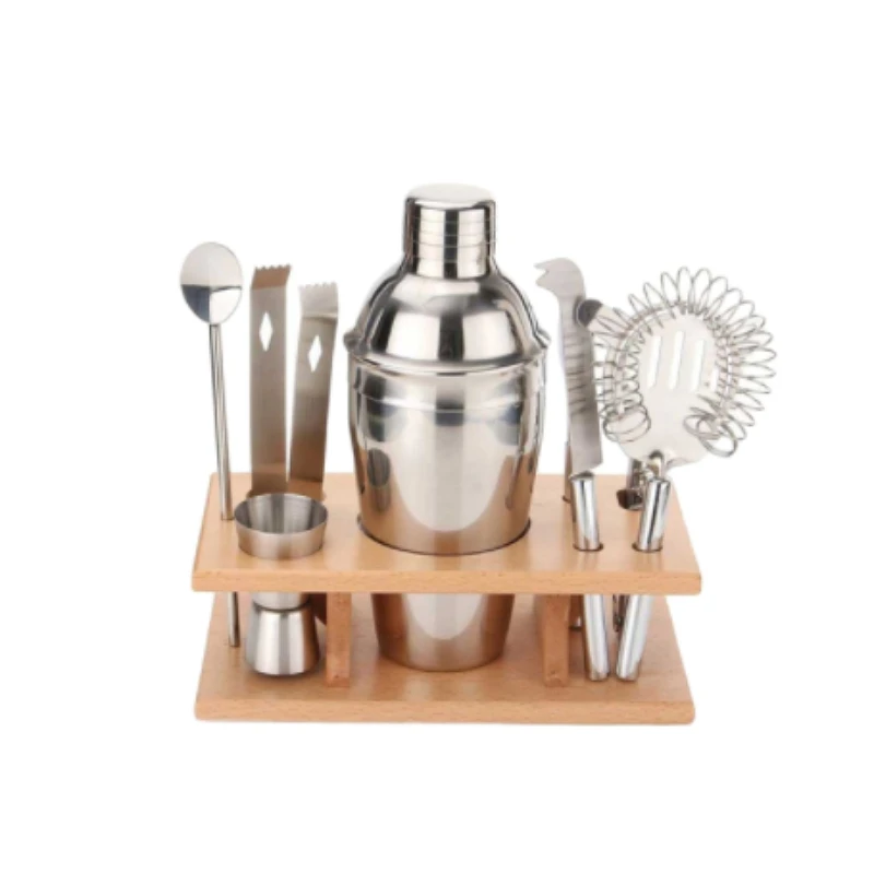 

Hot Selling 9pcs Cocktail Shaker Set Stainless Steel Cocktail Shaker Bar Set Drink Mixed Accessories, Slivery