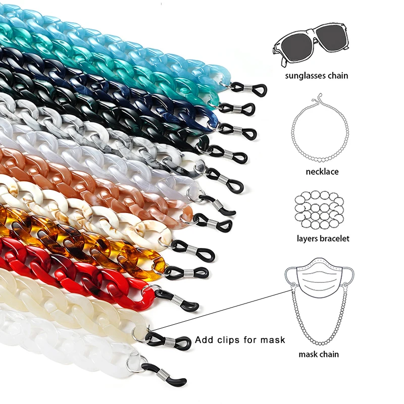 

Stylish Masked Acrylic link Chain Eyeglass Holder Necklace Color Mixed Sunglasses Chain For Women Acrylic Facemask Strap Lanyard