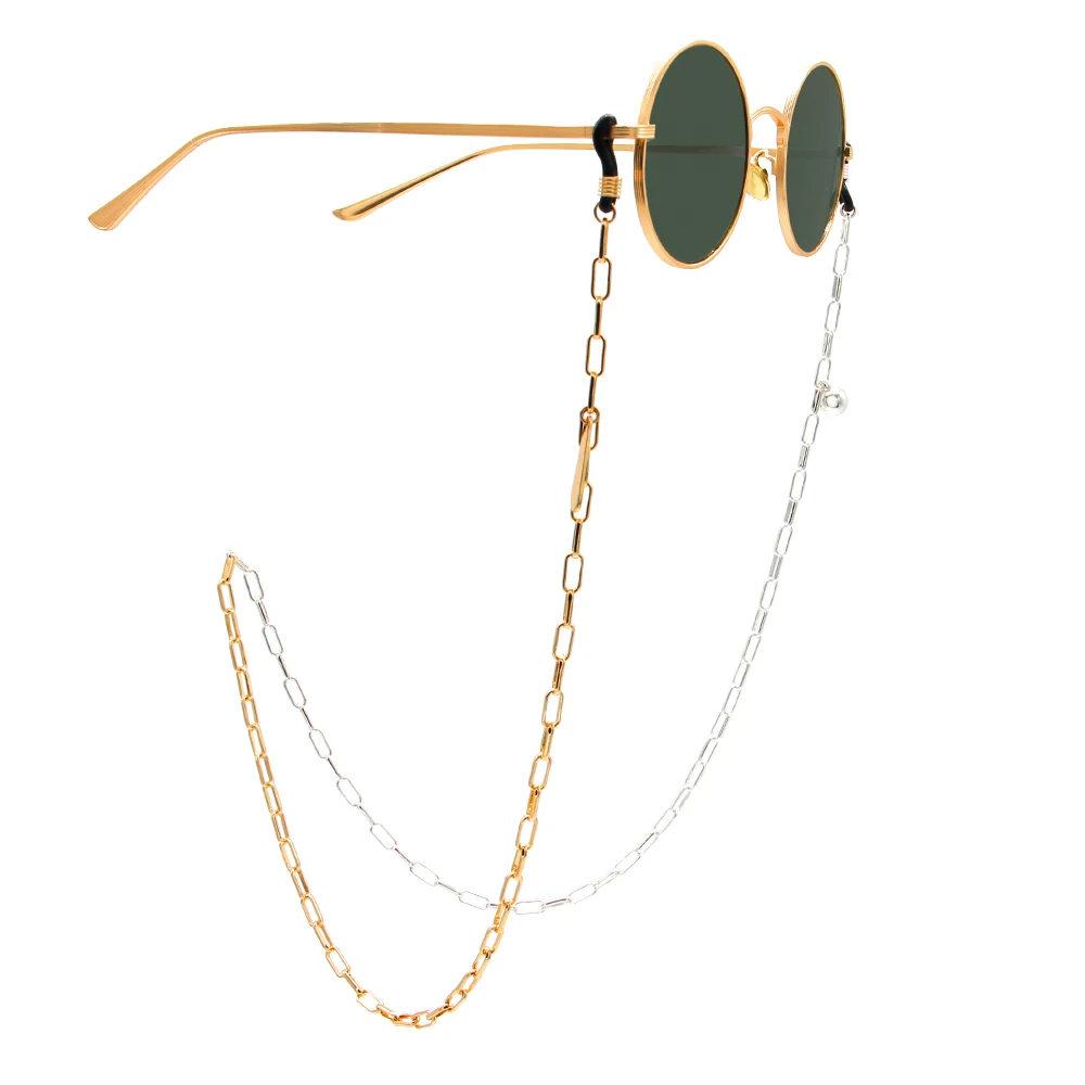 

Simple style rectangle ring sunglasses chains gold & silver custom eyeglass chain cord metal glasses strap spectacle accessories, As shown or customized