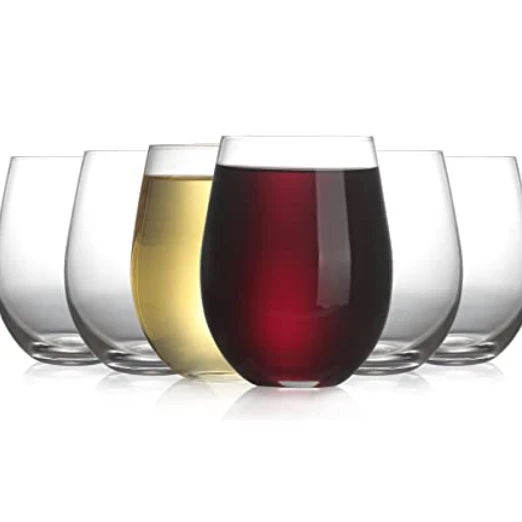 

Wholesale Cheap Stemless Wine Glass Tumbler Custom 15oz Crystal Set of 6 Glassware for Wedding Red Wine Soda and other Beverage, Transparent clear