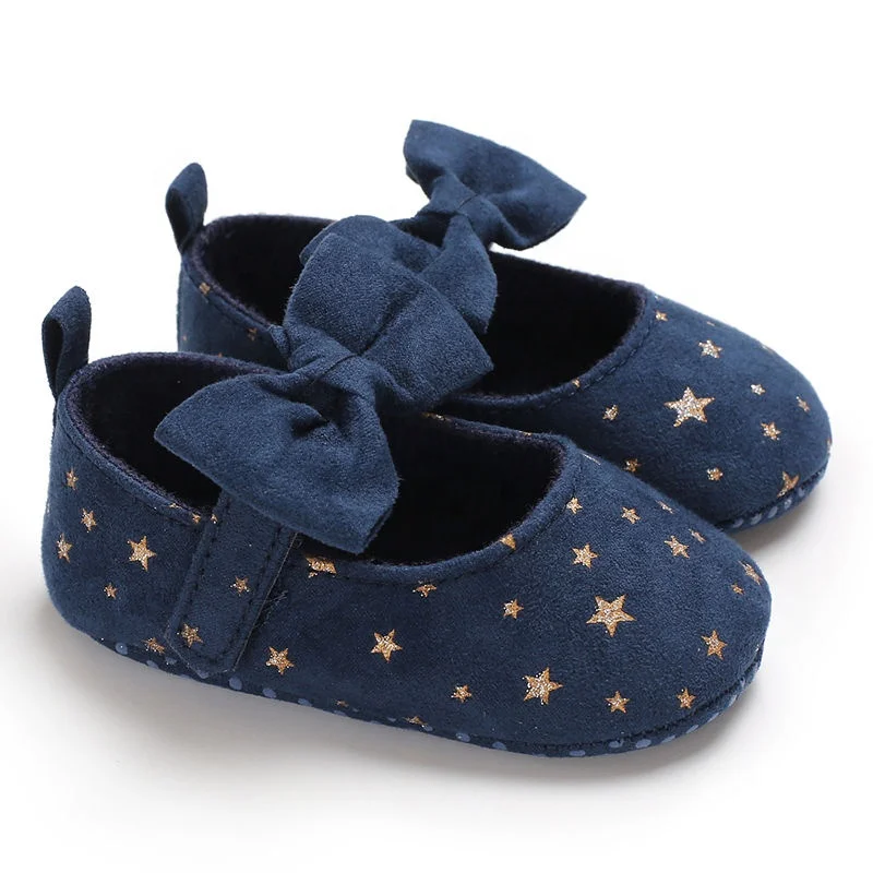 

Wholesale cute newborn baby mary jane shoes toddler girls soft sole bowknot ballet printed baby suede shoes