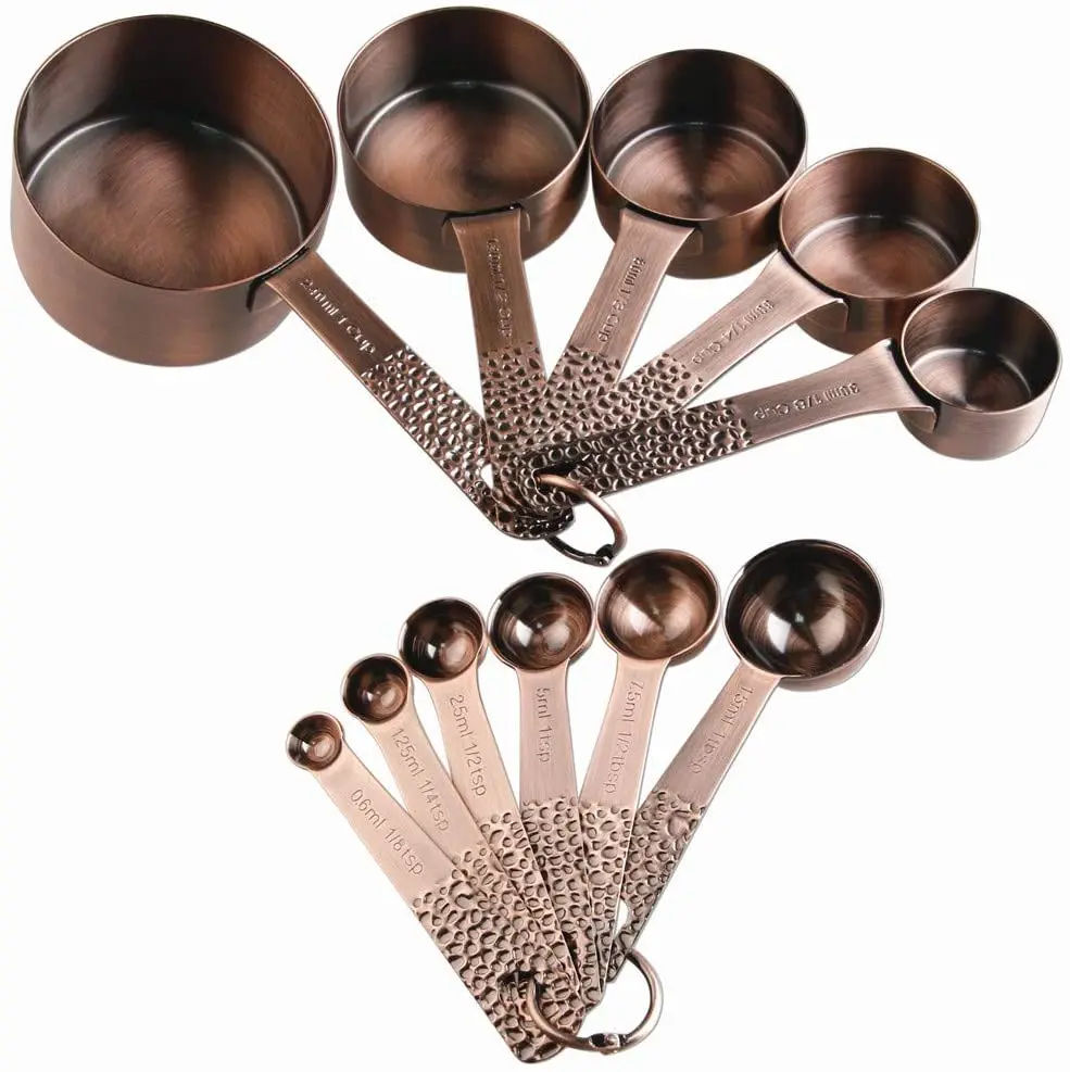 4pcs Gold Stainless Steel Hammered Measuring Cup With Measuring Spoon