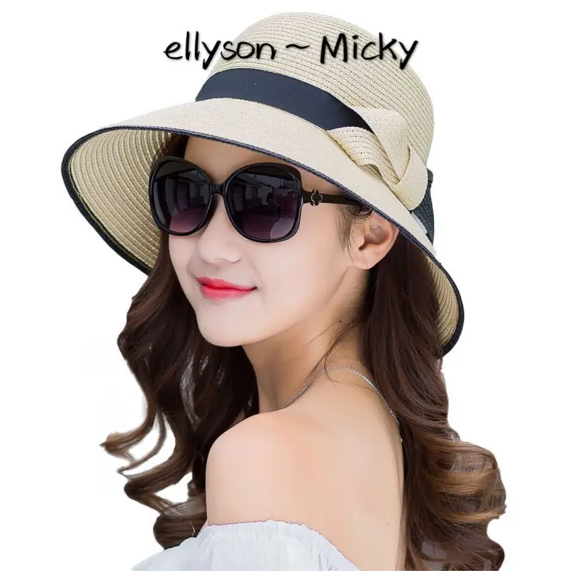 

New fashion leisure holiday sun hat straw windproof sun hat women's summer outdoor adjustable straw hat, Black