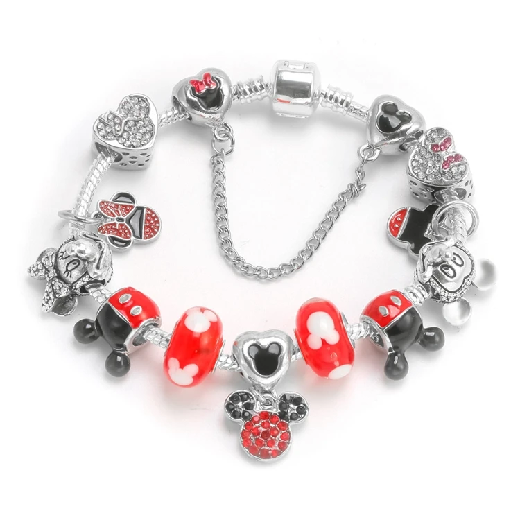 

NUORO Hot Sale CZ Heart Hollow Red Beads Chain Women Girls Kids Lovely Jewelry Cute Cartoon Mouse Head Pendant Bangle Bracelet