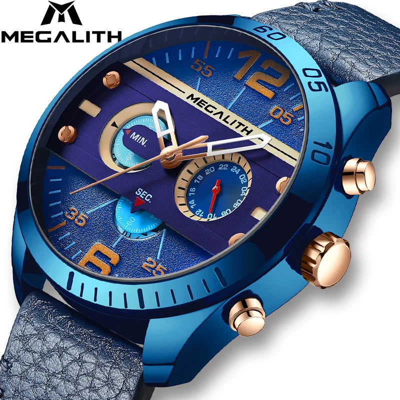 

MEGALITH 2020 n hot brand wrist watch blue luxury leader chronograph water proof watches for men