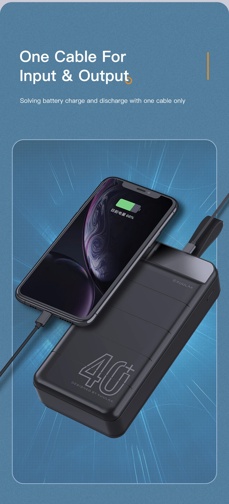 KUULAA High Capacity Camping 40000mAh Led Digital Display Portable Power Bank with Lead Light and Leather Lanyard - ANKUX.COM