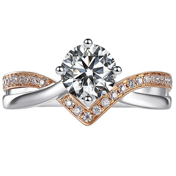 

Fashionable New Creative V-shaped Crown Ring Rose Gold Two-color Crystal Open Ring Zircon Ring Women Gift, Picture shows
