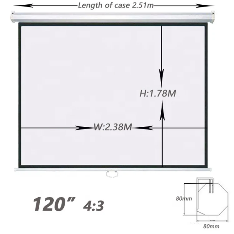 120 Inch Manual Pull Down Mounted Projector Wall Screen With Matte White
