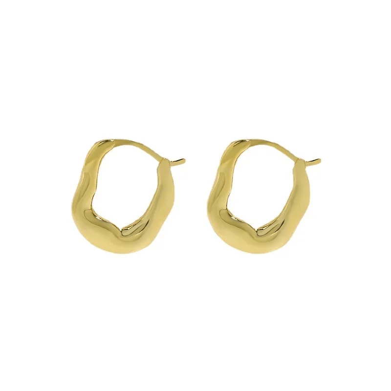 Wholesale Fashion Jewelry 925 Sterling Silverirregular U-shaped Gold Plated Hoop Earring Jewelry for Women