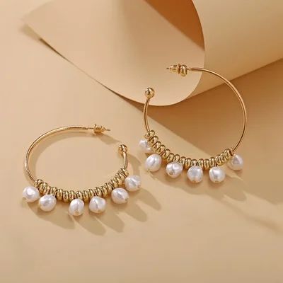 

diamond gold pearl women necklace earrings sets bezel gold filled hoop stud earrings, Picture