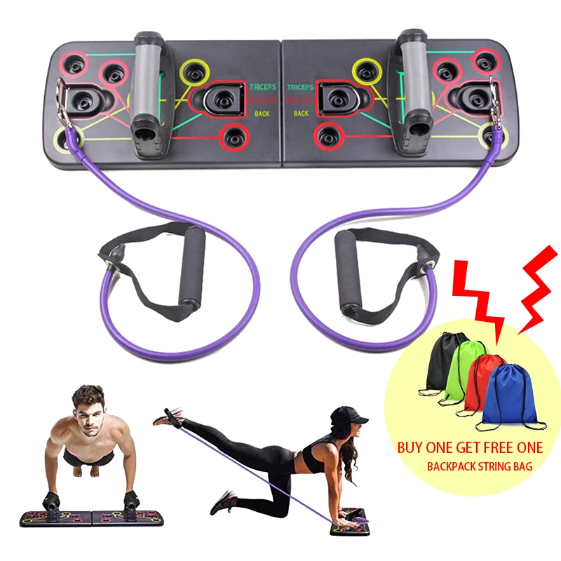 

folding Multifunction Fitness 13 in 1 man and woman training Push Up Board With Pull Rope, Black