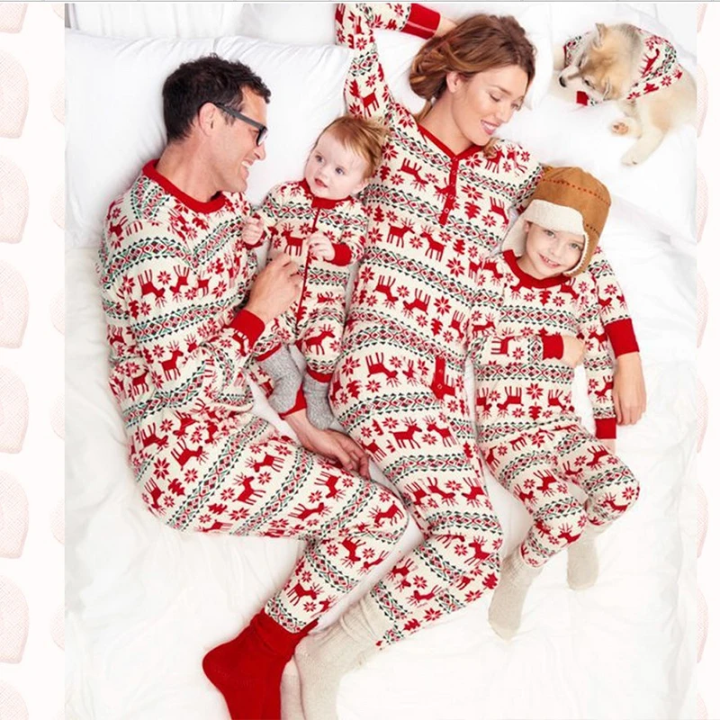 

JULY'S SONG Christmas Pattern Family Matching Sleepwear Casual Long Sleeve Cotton Pajamas Autumn Winter Xmas Gifts Loungewear, Red;gray