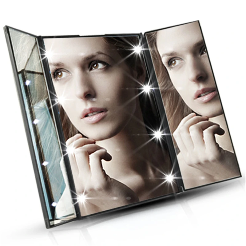 

Hot sell Makeup Mirror 8 LED Light Illuminated Foldable Make Up Cosmetic Tabletop Beauty Cheap Vanity Mirror