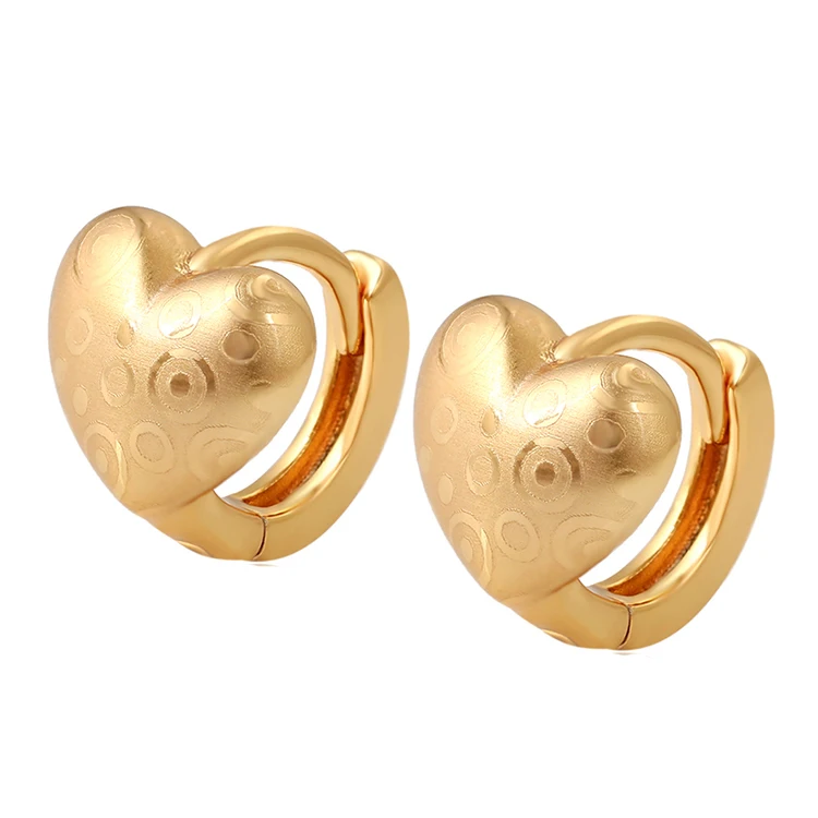 

99046 xuping baby girl 2 gram gold plated alloy earring copper jewellery heart shaped earrings, 24k gold color