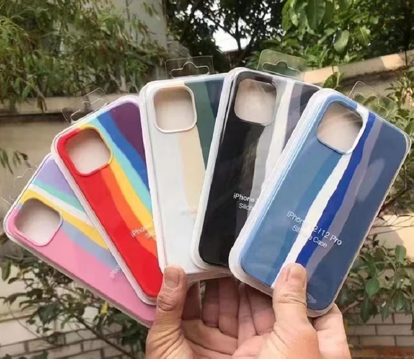 

2021 New Arrival full protection Colorful Silicone Liquid rainbow phone case for iphone 12 13 pro max silicon case