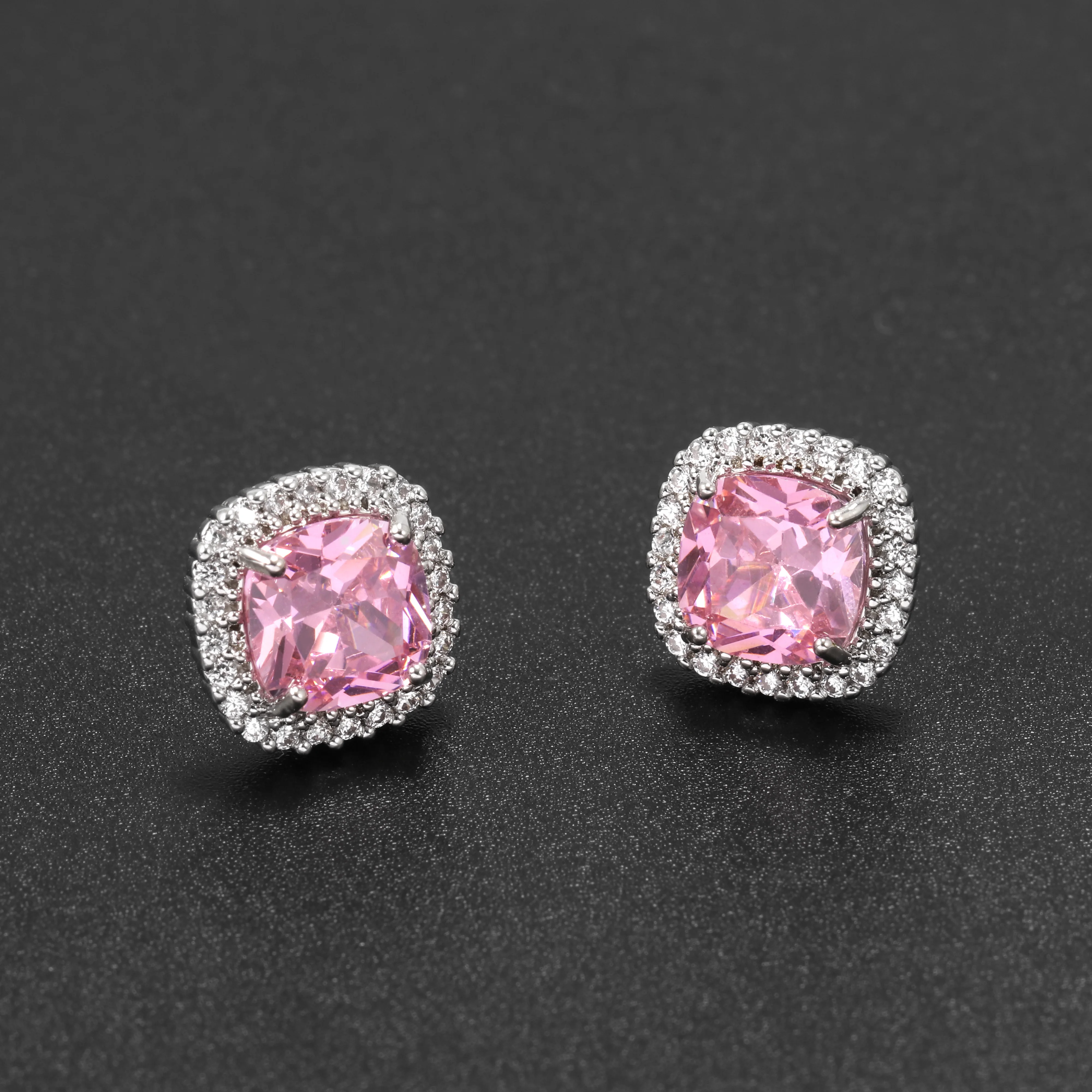 

Pink diamond CZ Stud Earrings Square Zirconia Earring Women simple Jewelry