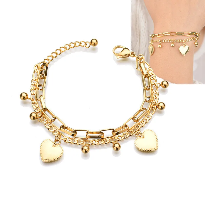 

Most popular multi-layer heart tree gold cross pendant women charm jewelry fashion stainless steel bracelet