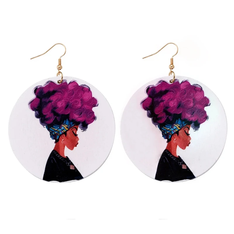 

Fashion Exaggerated Temperament Simple African Pattern Wooden Printed Dangle Earrings, Colorful