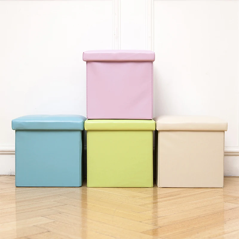 
Hot Sale Good Quality PU Foldable Seat Box Folding Storage Stool Ottoman 