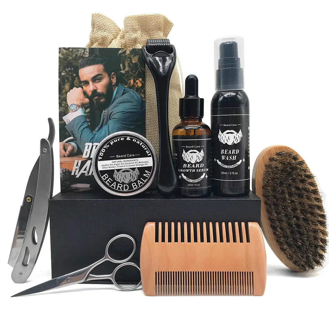 

OEM private label men's hair care products gift male grooming tools bag beard growth oil kit