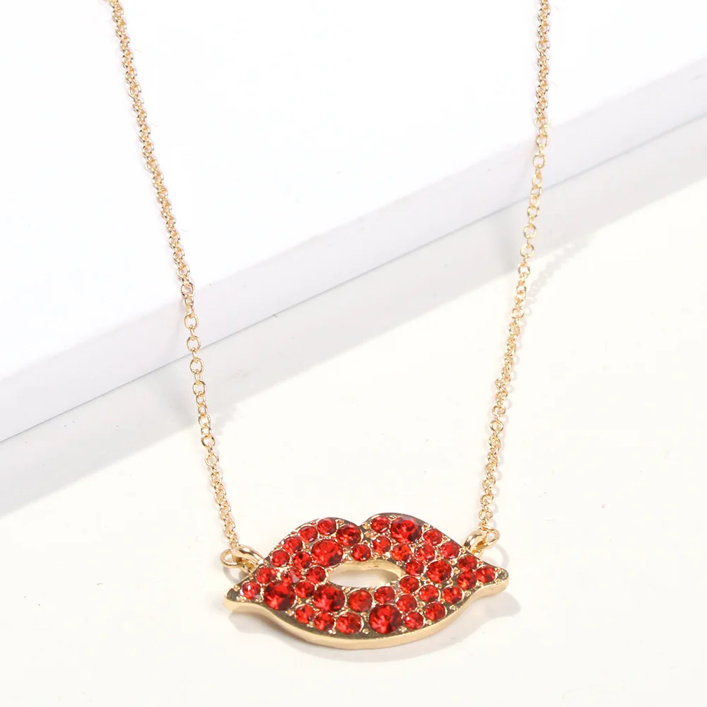 

European Popular Retro Heart Pearl Lip Eye Evils Rhinestone Choker Pendant Necklace Statement Necklaces Women, Gold