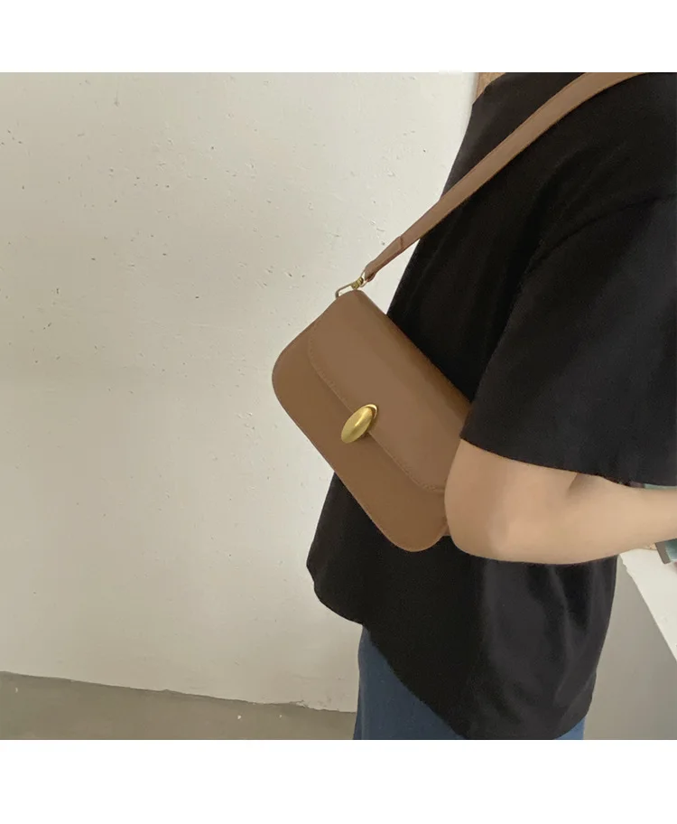 

2021 New PU material simple compact button single shoulder bag wholesale girls shopping wallet and phone handbags, 4 colors