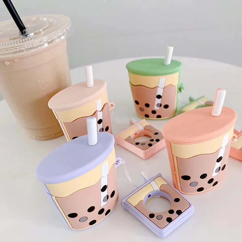 

Cute Milk Tea Cup Characters Case For Airpods Case 3D Cartoon Cover, Pictures